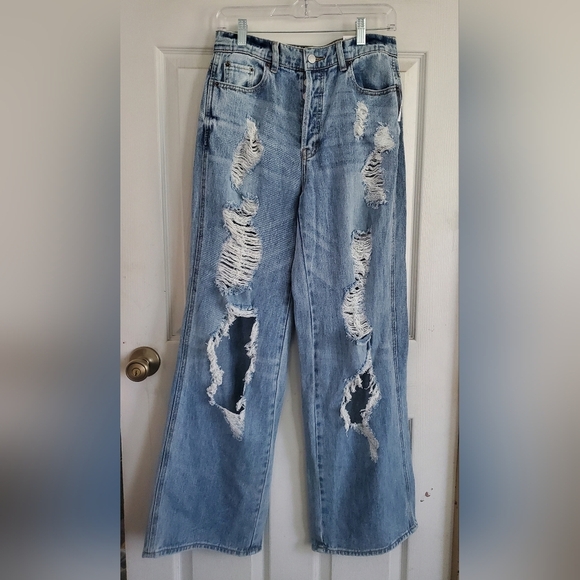 Pac Sun Light Blue Distressed High Waisted Baggy Jeans, Size 28, NWT - Picture 4 of 8